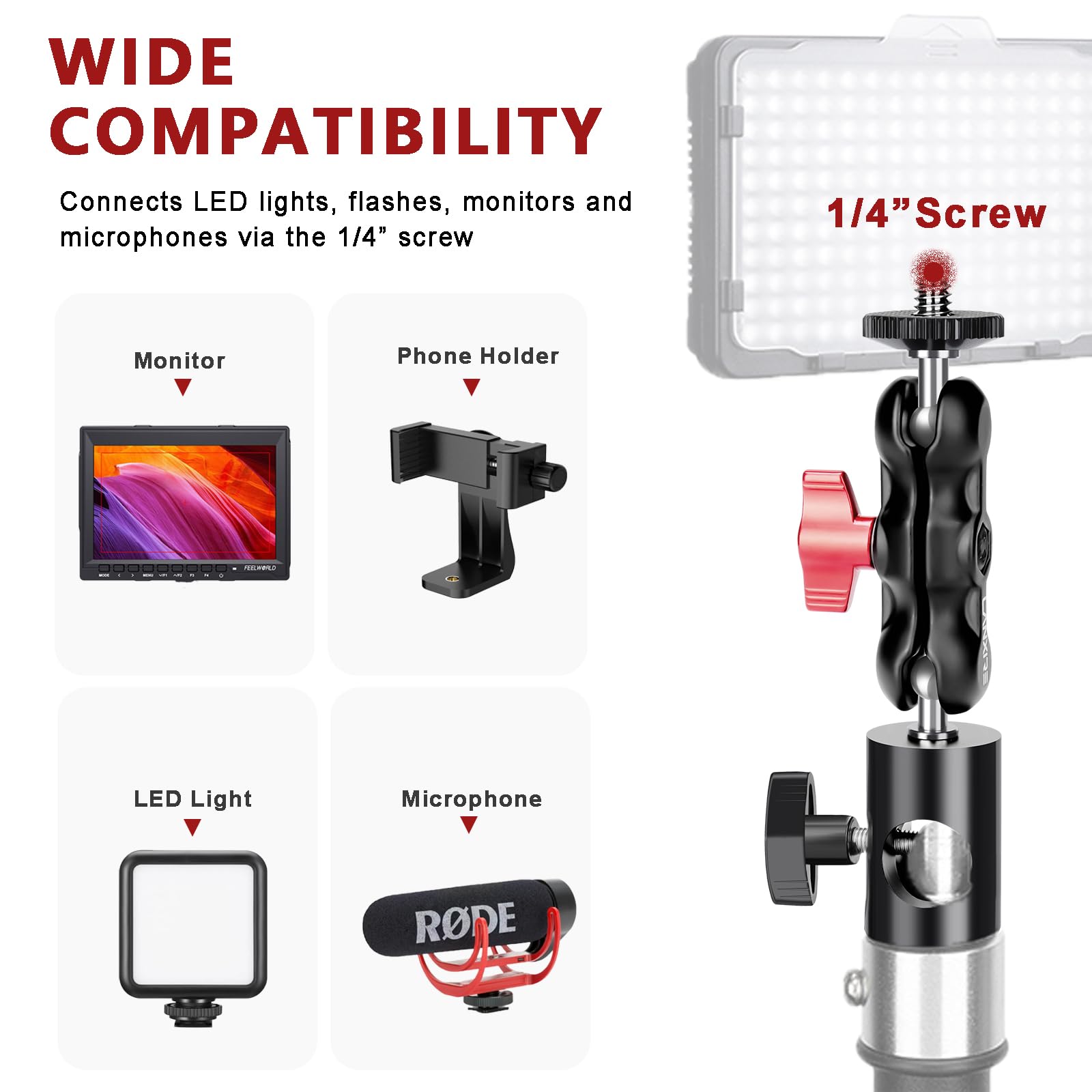 Boom Arm Stand - Lanxire Double Ball Head Light Stand
